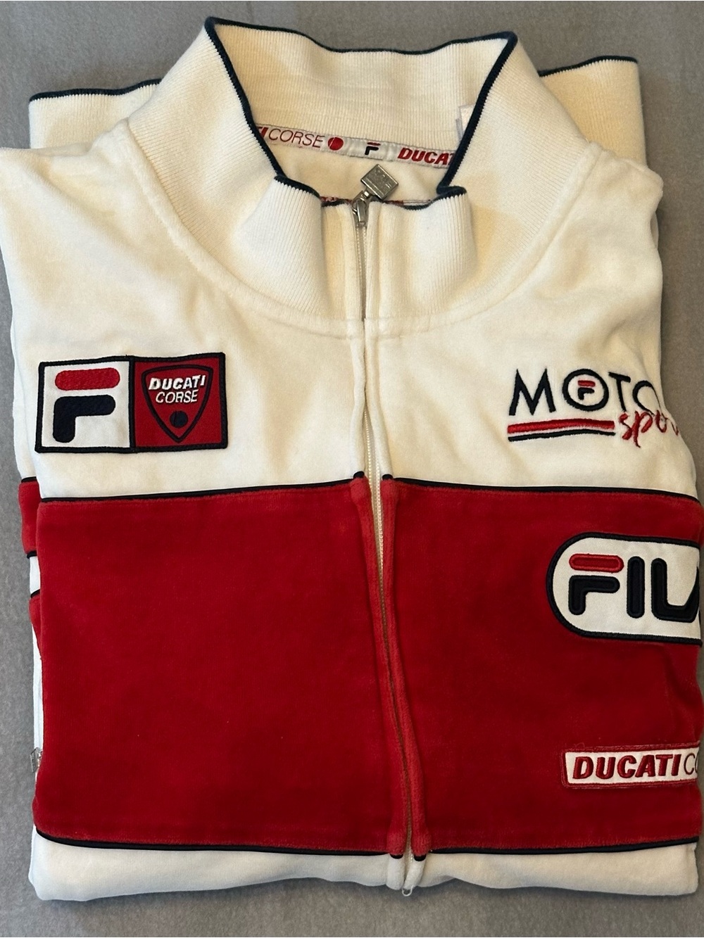 Vintage Y2K Fila Ducati Corse Motorsport Velour Full Zip Track Jacket 3XL Retro